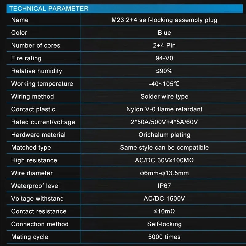 M23 2+4 Rechargeable Battery Aviation Plug Electric Motorcycle Battery Charging Connector 6pin Male Female Waterproof Connector