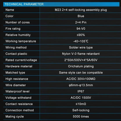 M23 2+4 Rechargeable Battery Aviation Plug Electric Motorcycle Battery Charging Connector 6pin Male Female Waterproof Connector