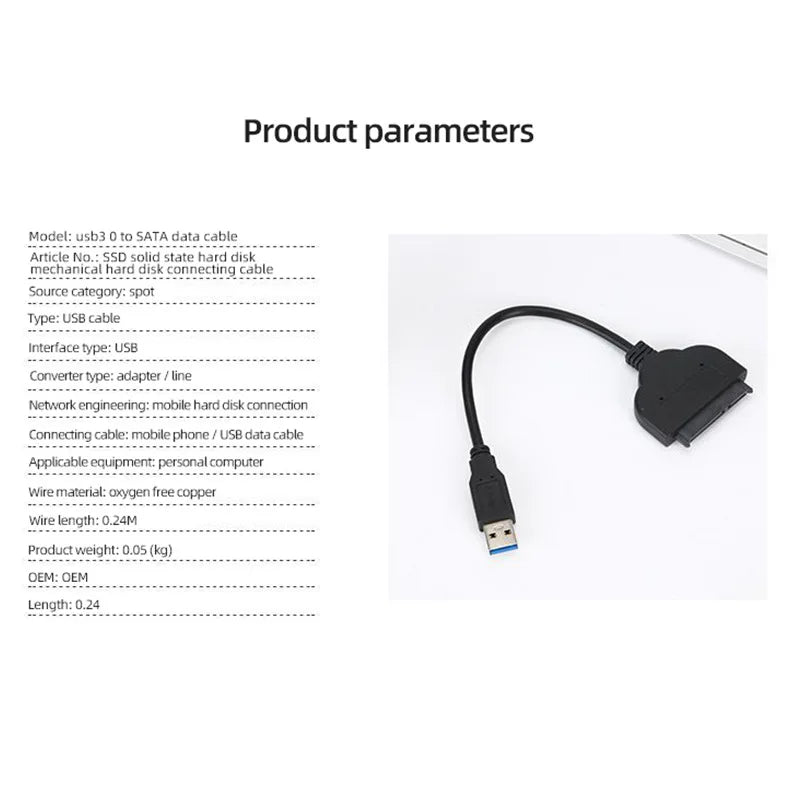 30CM SATA to USB 3.0 Adapter Cable For 2.5 inch Hard Drive HDD/SSD Data Transfer External Hard Disk Drive Converter Support UASP