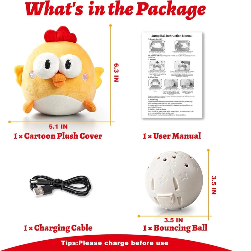 Interactive Dog Toy, Squeaky Moving Ball Toy with Jumping & Music Modes, Rechargeable Plush Chew Cute Pet Cat Dog Toys