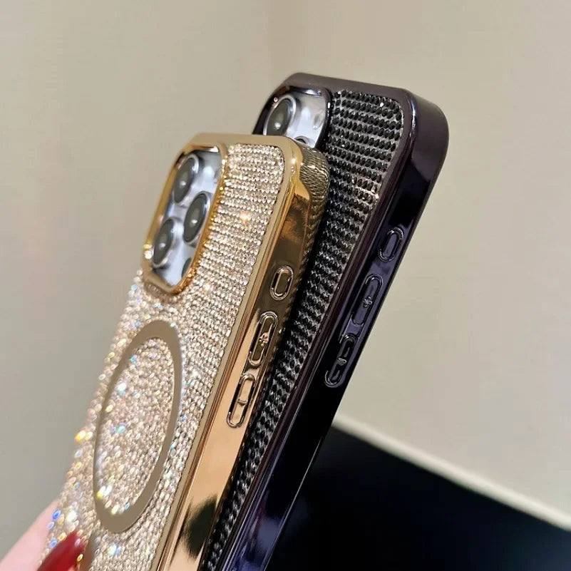 Luxury Diamond For Magsafe Case for iPhone 15 16 17 Pro Max Plus Bling Shinny Magnetic Cover for iPhone 11 12 13 14 Pro Max