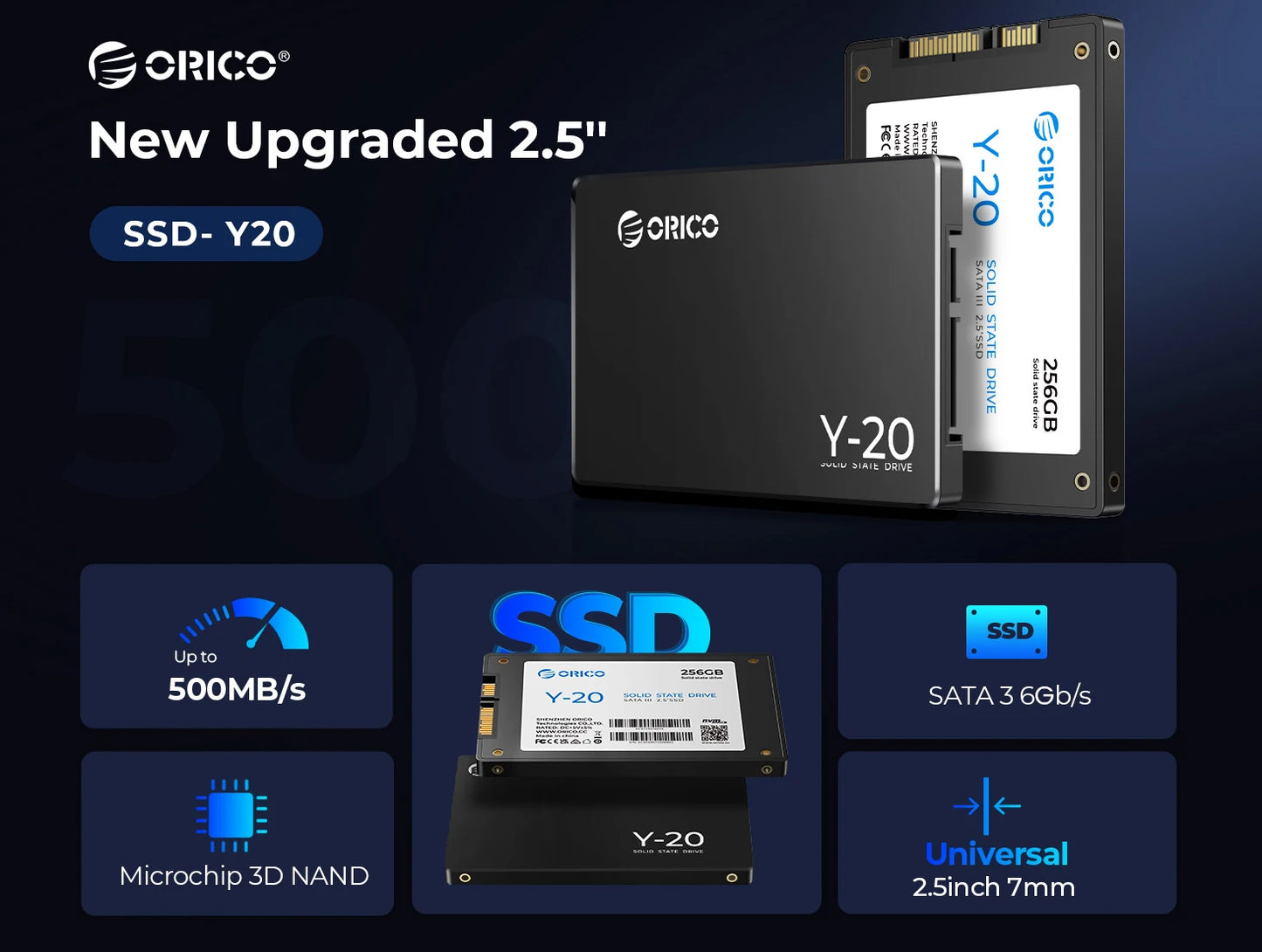 ORICO 1TB SATA SSD 2.5 Inch Internal Solid State Drive up to 500MB/s SATA III 6Gbps Desktop Laptop NAS DIY External Drive Y20