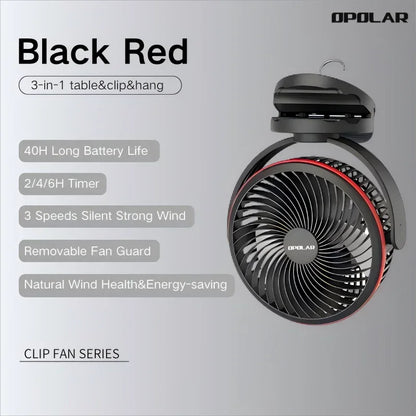 OPOLAR 8inch 10000mAh Rechargeable Clip Fan Desktop Mini Air Cooler with Timing Removable Fan Guard