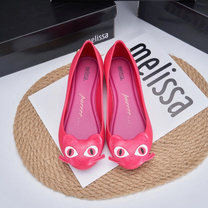 Design Big Butterfly Knot Melissa Women Flat Mules Sandals High Quality Cozy Patent Leather Pointed Toe Back Strap Shoes