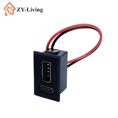 1PCS USB Female Base Type-C Double-Layer Socket Lamp Charging Socket Power Phone Socket With Cable Connector