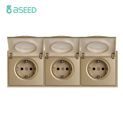 BSEED EU Standard Wall Power Socket With Cover Electrical Outlets Waterproof Wall Plug White Black Plastic Frame 16A