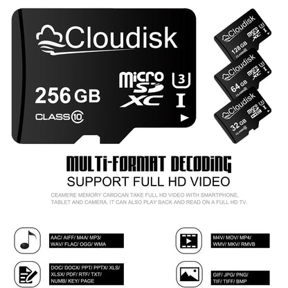 Cloudisk Micro SD Memory Card U3 128GB 64GB 32GB 256GB V30 C10 16GB 8GB 4GB 2GB 1GB A1 Microsd Cards For Phone Tablet