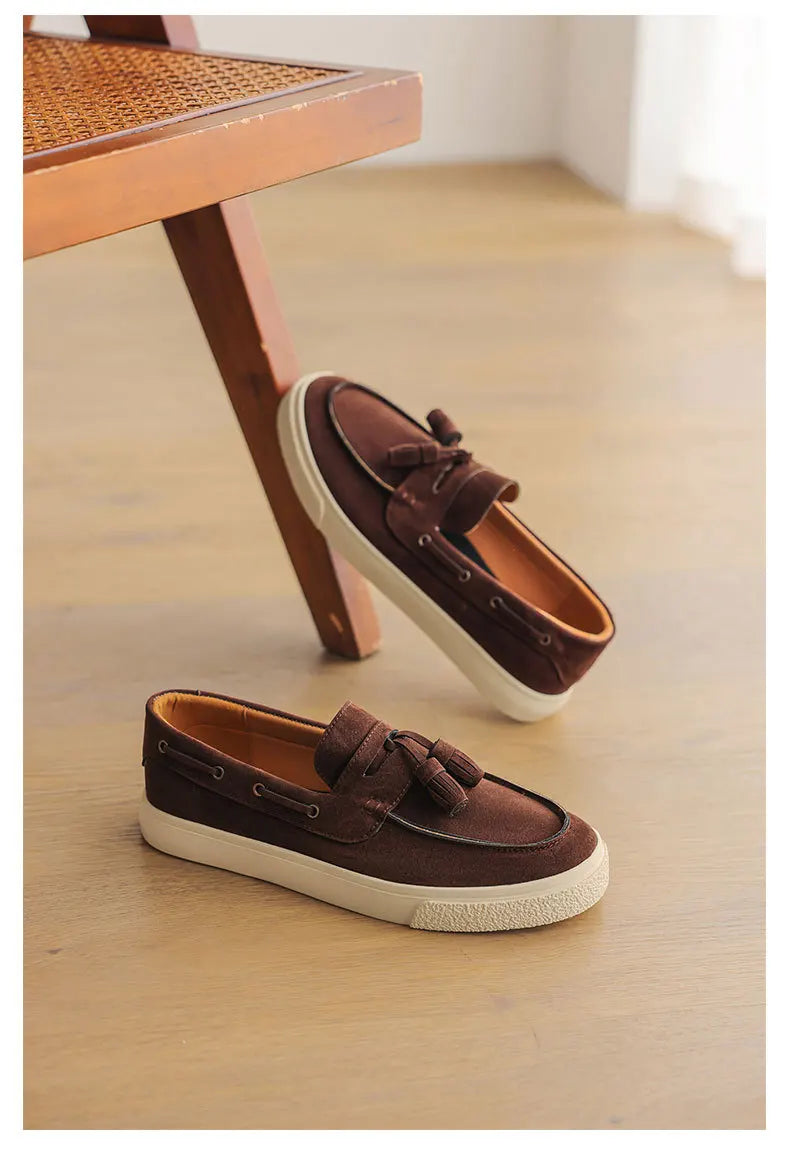2025 Men Flat Loafers Frosted Suede Flat Shoes Comfortable Non Slip Trendy Fashion Loafers Lightweight Outdoor Casual Shoes