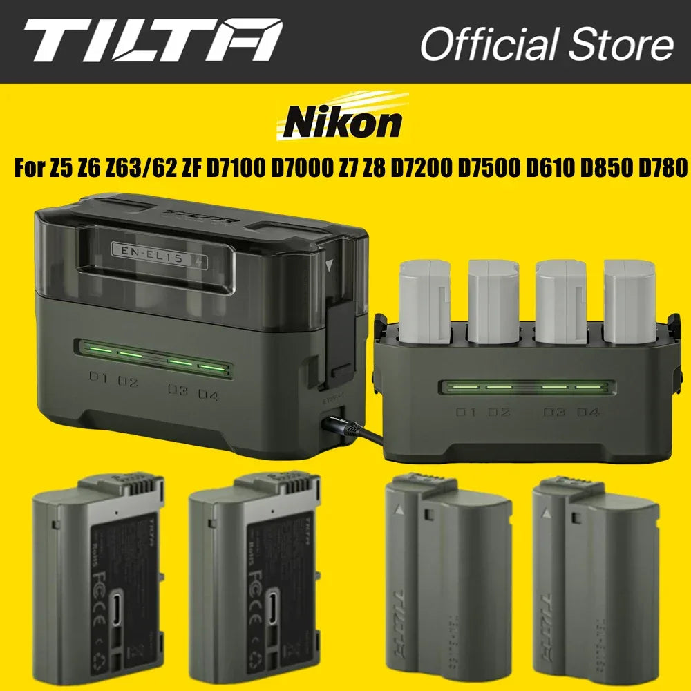 TILTA EN-EL15C Battery 2400mAh Portable Charging Station (4 Channel) for Nikon ZR Z8 Z7 Z6 Z63/62 Z5 ZF Z7II Z6II D850 D810 D710