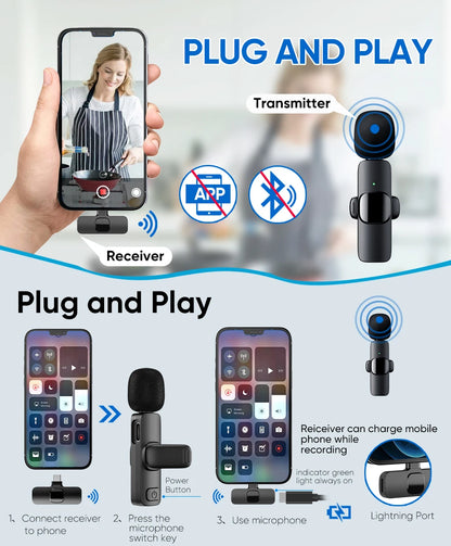 Lavalier Microphone 2.4G Wireless Portable Audio Video Recording Mini Mic for iPhone Android Live Broadcast Gaming Phone Mic