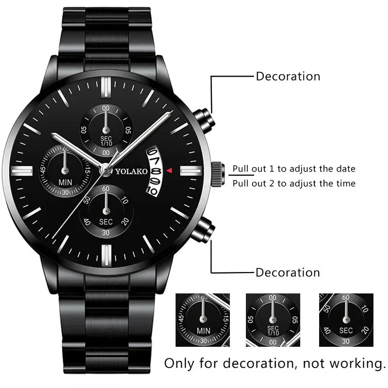 Luxury Men Stainless Steel Watch Calendar Quartz Wristwatch Business Watches Man Clock Relogio Masculino