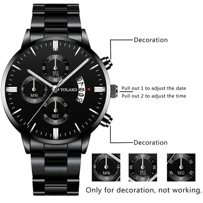Luxury Men Stainless Steel Watch Calendar Quartz Wristwatch Business Watches Man Clock Relogio Masculino