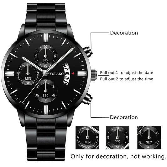 Luxury Men Stainless Steel Watch Calendar Quartz Wristwatch Business Watches Man Clock Relogio Masculino
