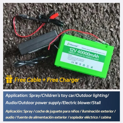 Rscrola 12V Lithium Battery, 40Ah Rechargeable 12V Batteries with Charger, for Sprayer,Children's Toy Car, Electric Blower,Scale