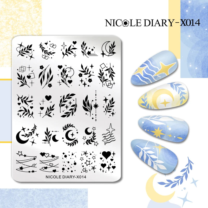 NICOLE DIARY Rose Flower Nail Stamping Plates Image Template Valentine's day Love Heart Printing Stencil Nail Art Manicure Tools