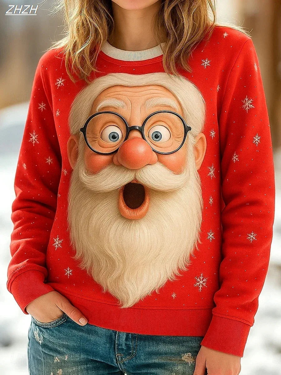 2025 Christmas Women's Santa Print Sweatshirts, Casual Long Sleeve Crewneck, Holiday Street Style, Spring Fall Cozy Fashion
