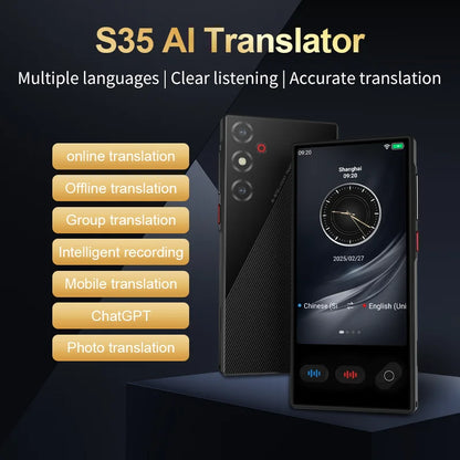 Portable S35 Translator Device Big Screen 148 Languages Voice Tradutor Intelligent Real-time Translating Offline Translation