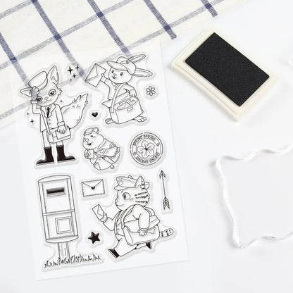 Animal Postman Silicone Clear Stamps Fox Hamster Rabbit Cat Transparent Stamps for Birthday Valentine's Day Cards Making DIY
