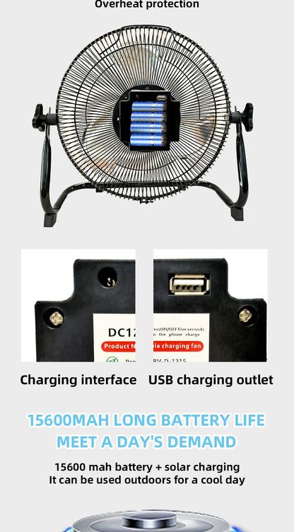14 Inch Brushless Motor Floor Fan Strong Wind Electric Fan Portable Rechargeable with 15600mAh Battery for Outdoor Camping