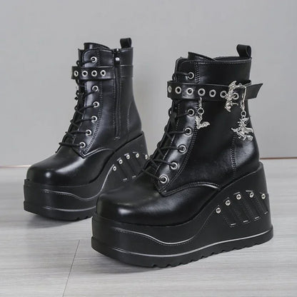2024 New Boots for Women Fashion Hot Sale Punk Goth Platform Heels Wedge Women's Boots Casual Goth Punk Size 43 Women's Shoes