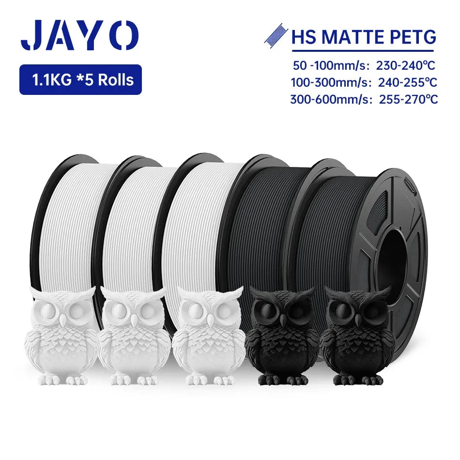JAYO PETG 3D Filament 1.75MM High Speed PETG 3D Printer Filament 5Rolls High Flow Speedy Matte Effect 3D Printing Mateials