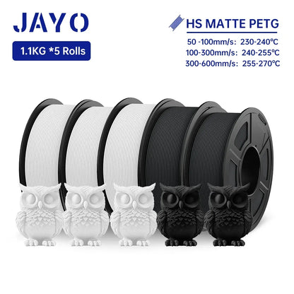 JAYO PETG 3D Filament 1.75MM High Speed PETG 3D Printer Filament 5Rolls High Flow Speedy Matte Effect 3D Printing Mateials