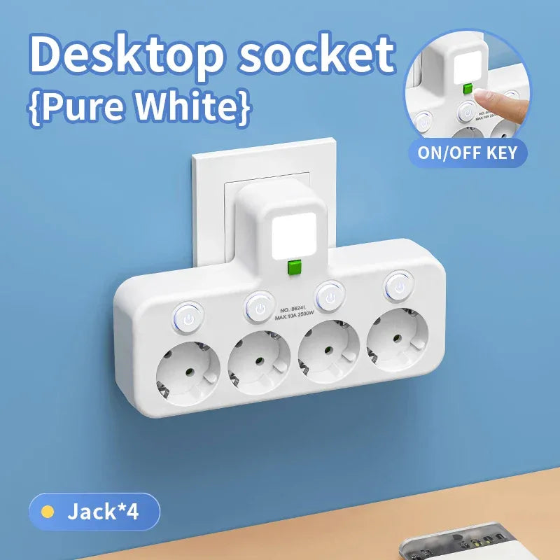 EU AC Plug Power Strip Wall Mounted Independent Switch Multitap Socket Network Filter With USB Charging Network Filter Adapter