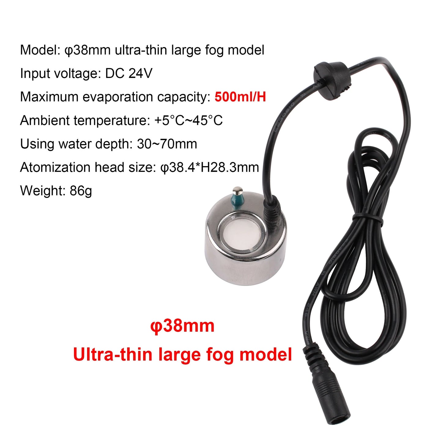 Ultrasonic Atomizer Lightless Metal Head Ceramic Chip Fogger 38mm Balcony Courtyard Water Feature Fountain Sprayer Humidifier EU