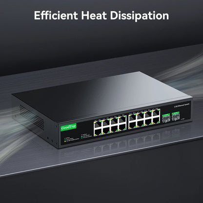 GoodTop 16 Port 2.5G Ethernet Switch with 2 Port 10G SFP+ Network Switch 120G Bandwidth Unmanaged Networking Home Lab Switch