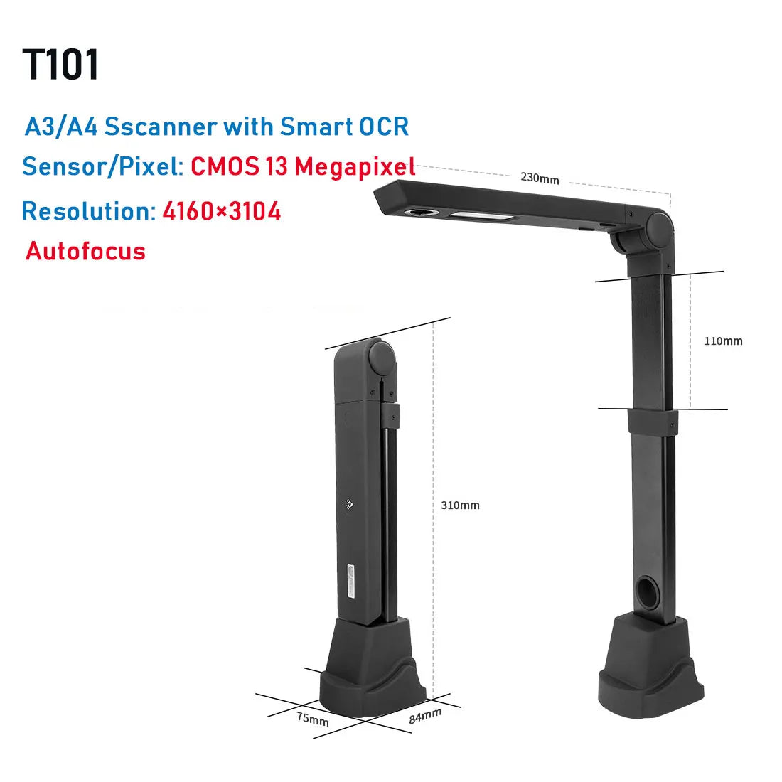 NETUM Book Scanner T101 Autofocus Document Scanner Max A4 A3 Size with Smart OCR Led Table Desk Lamp for Family Home Office