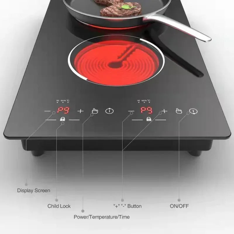 Kitchen 2 Rings Ceramic Cooker Induction Cooktop Double Electric Cooker Hob Heating Cooker Electric Stove Vertical Cooking Plate