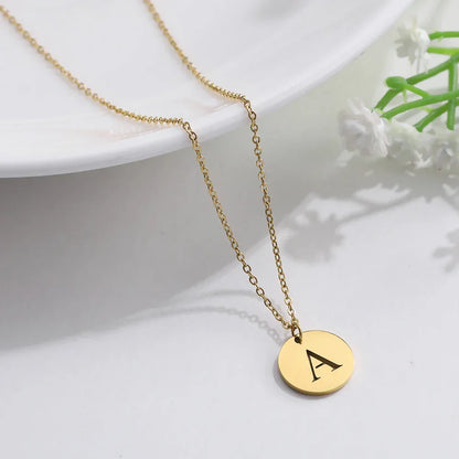 New Trend Stainless Steel Gold Silver Color Initials Necklace Hollow Round 26 Letter Pendant Necklace Jewelry Christmas Gift