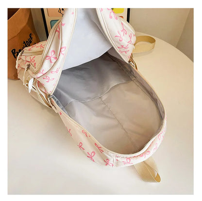 3 Pcs/Set Cute girl Large Capacity Backpack Bow Print Nylon Schoolbag Adjustable Strap Women daily Campus Backpack