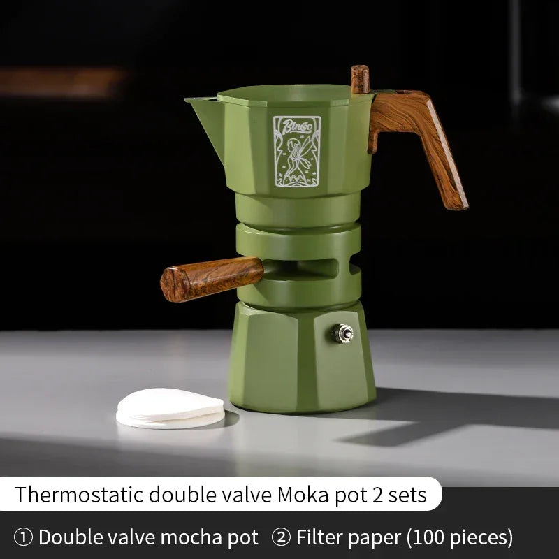 Bincoo Double valve Moka Pot Set Electric Stove Coffee Pot Household Italian Espresso Machine Mocha Pot Barista Accessories 220V