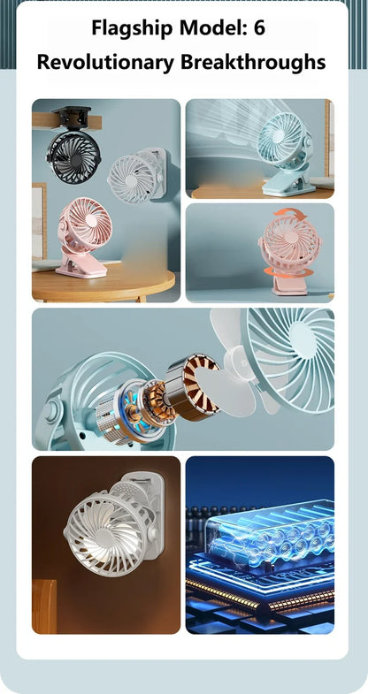 Portable Mini Cooler Fan 720°Rotatable Clip Fan Built In Night Lamp USB Rechargeable Personal Fan For Outdoor Camping Ventilador