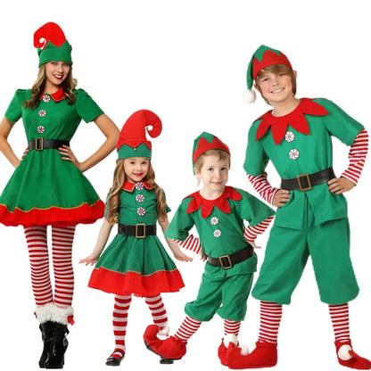 2024 Christmas Clothing Set Boy Girl Family Matching Outfit Kid Adult Santa Claus Cosplay Costume Hat Socks Pant Elf Clothes