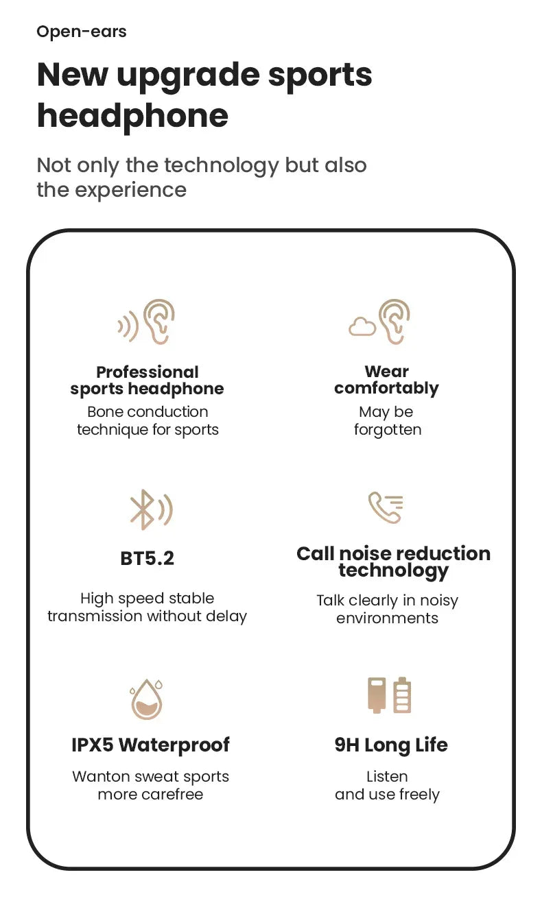 Bone Conductive Wireless Earphones Bluetooth 5.2 Open Headphones Sports Headset Waterproof Earhooks Headworn Loop