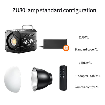 ZU80 COB camera light 80W LED fill light 2500K~6500K dual-color mini Bowens portable outdoor live lighting CRI≥96 TLCI≥97