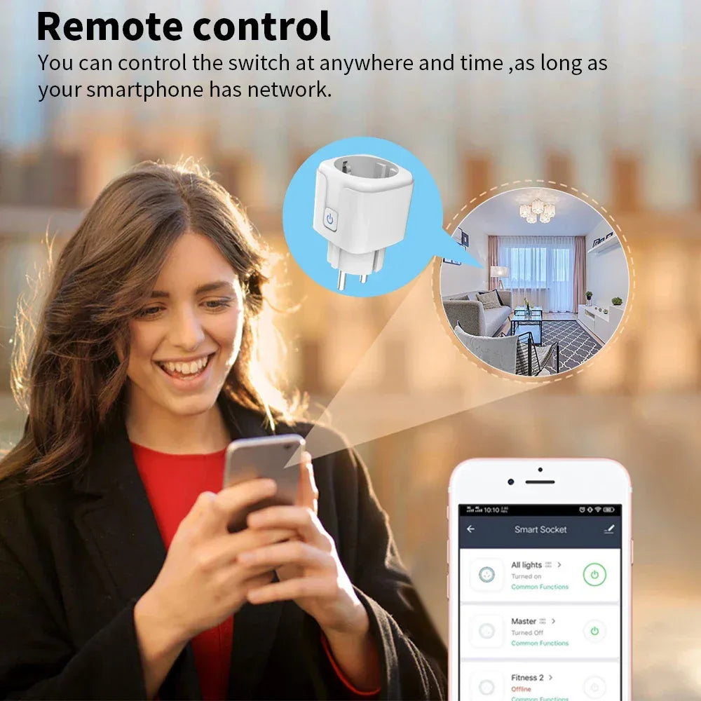 20A Tuya WiFi Smart Socket with Energy Monitor EU Plug Timer Schedule Works with Smart Life App Alexa Google voice control