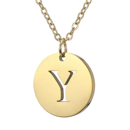 New Trend Stainless Steel Gold Silver Color Initials Necklace Hollow Round 26 Letter Pendant Necklace Jewelry Christmas Gift