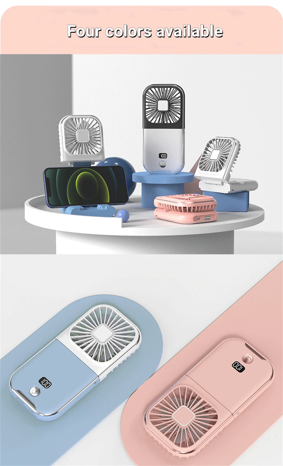 3000mAh Battery Handheld Outdoor Small Fan Portable Small Halterneck Adjustable Speeds Foldable USB Charging Cooling Artifact