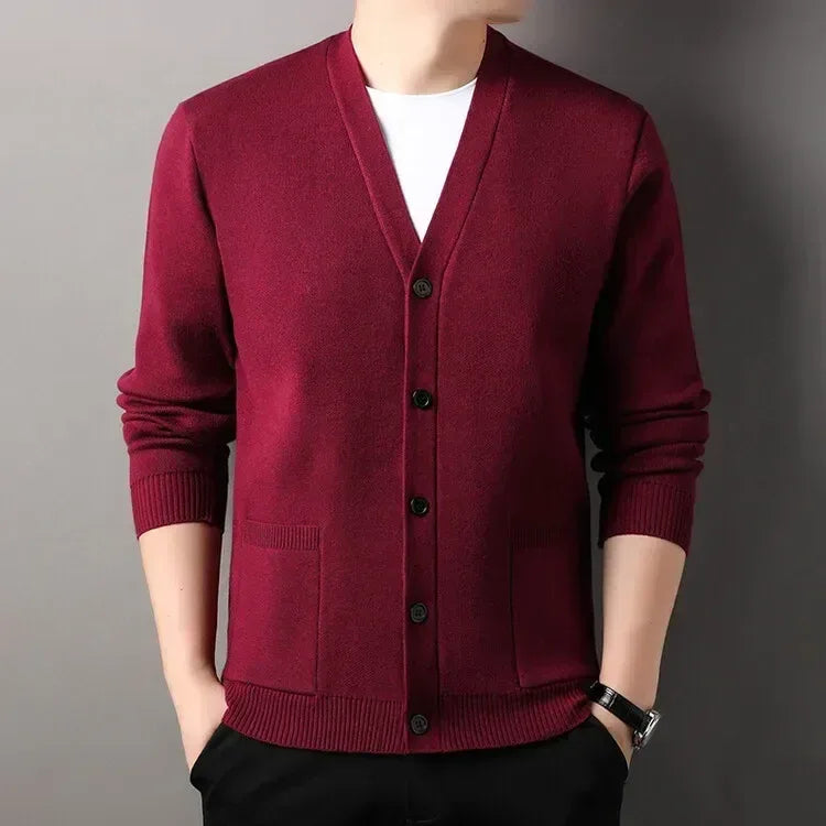 Men's  Autumn and Winter Casual Design Cardigan Thick Long Sleeved Button Up Jacket Cardigan Sweater
