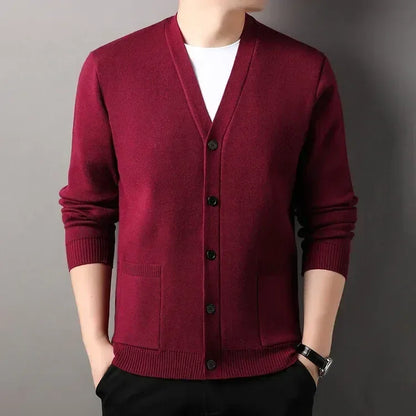 Men's  Autumn and Winter Casual Design Cardigan Thick Long Sleeved Button Up Jacket Cardigan Sweater