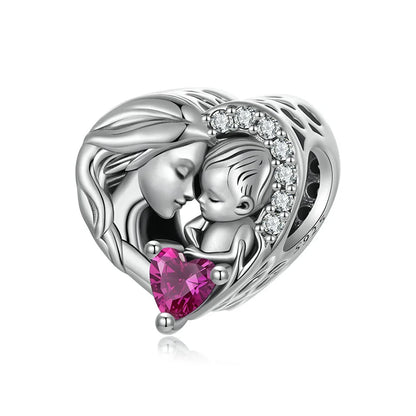 WOSTU Real 925 Sterling Silver Heart Pendents Gifts Charms Beads Fit Original DIY Bracelet Necklace Mother's Day Jewelry for Mom