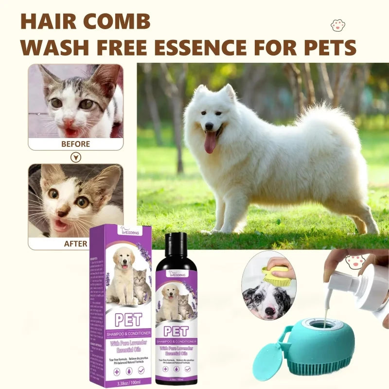 Pet Shampoo and Conditioner with Pure Lavender Essential Oils Tear Free Formula for Dogs andCats pH Balanced Gentle Groom 100ml
