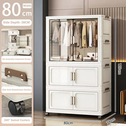 Multi-Functional Folding Storage Cabinet for Home Office Kitchen Bathroom Organizer with Doors White Black Gray