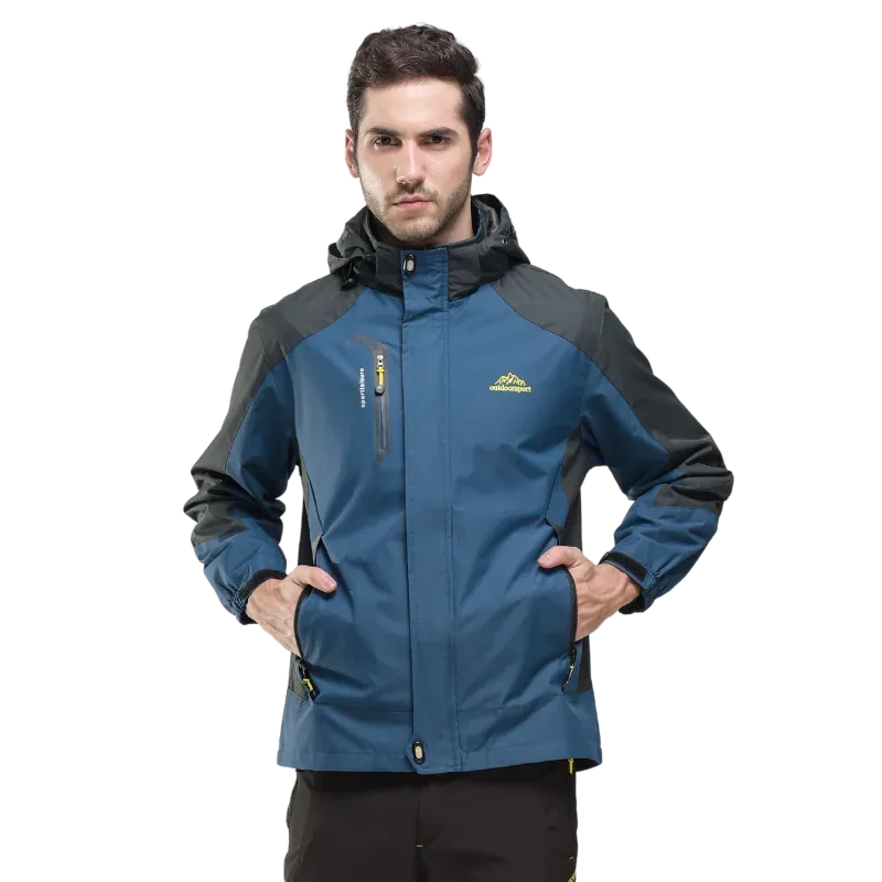 Men's Autumn Hiking Jacket Hooded Removable Waterproof Lightweight Rain Coat Trekking Outdoor Camping Casual Sportswear