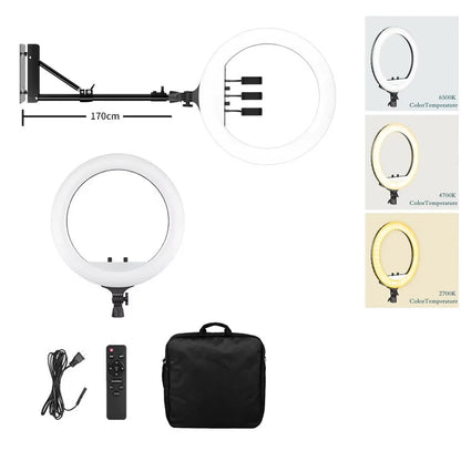 SH 18 Inch Knob Ring Light LED Selfie Video Lamp With Tripod Stand Phone Clip For YouTube Live Lighting Photo Photography Studio