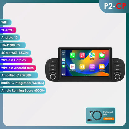 Hizpo 2Din 7inch Android14 Car Radio for Fiat Panda 2013 - 2020 GPS Navigation 4G BT Carplay RDS DSP SWC UI7862 Multimedia