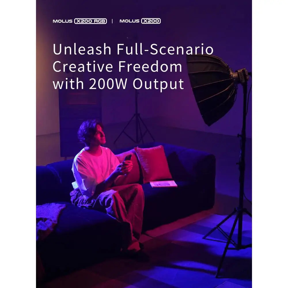 ZHIYUN MOLUS X200 RGB X200 Bi-color LED Video Light 200W High Brightness Adjustable Color Temp APP Control for Vlogging Filming